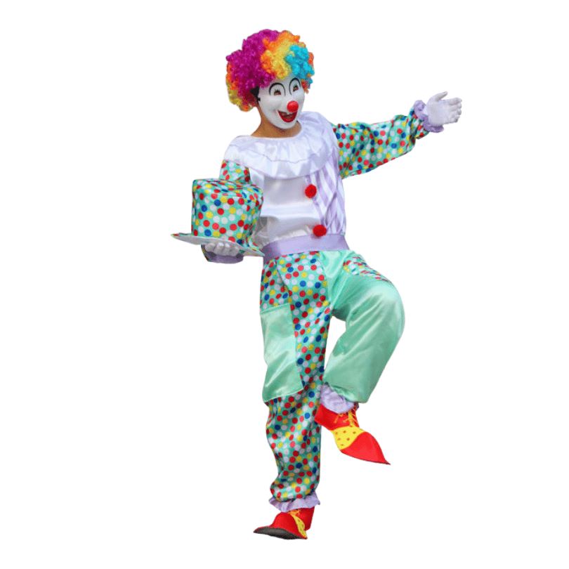 Adult Clown Cosplay Costume with Cyan Color and Polka Dots