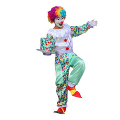 Fantasia Palhaço Cosplay Adulto Banca Com Ciano Com Bolinhas
