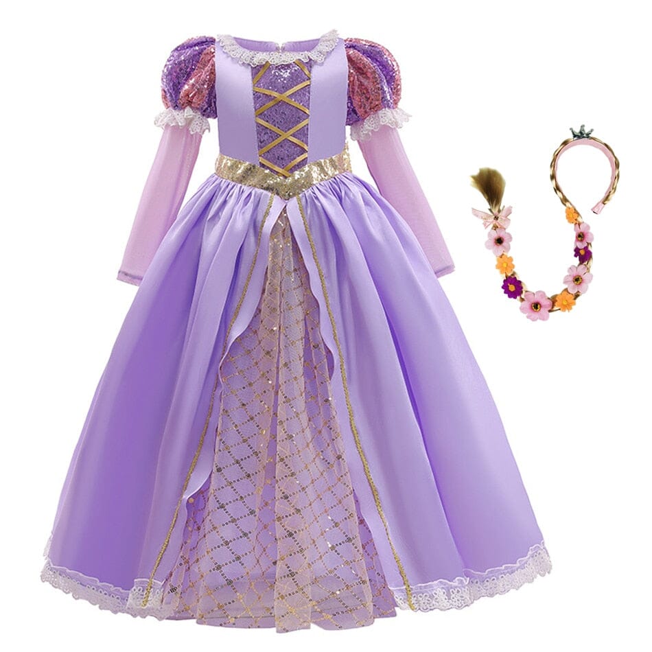 Premium Rapunzel Costume Dress with Long Sleeves and Braid