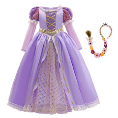 Vestido Fantasia Rapunzel Premium Manga Longo + Trança