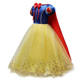 Snow White Long Princess Costume Dress with Red Cape for Girls