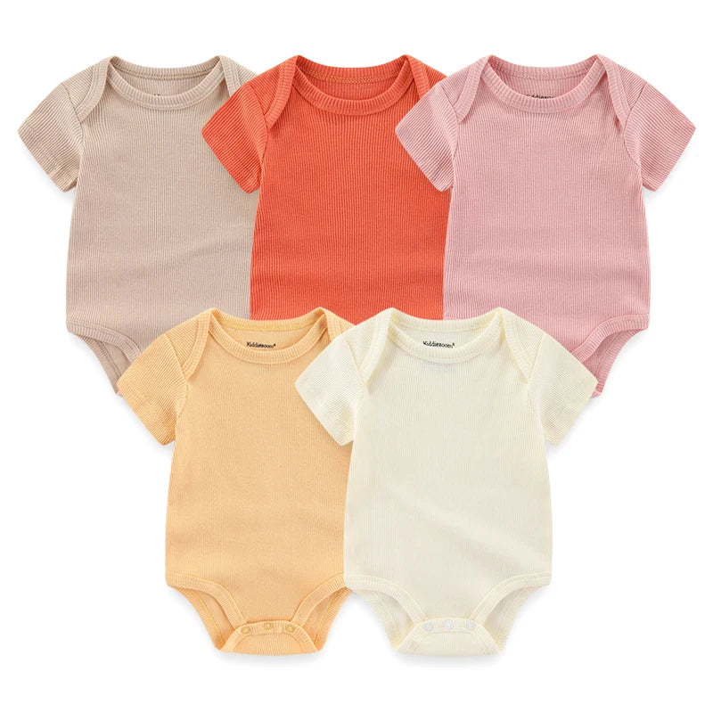 5-Piece Short-Sleeved Cotton Baby Boy Onesie Set (0-12 Months) KIT 1