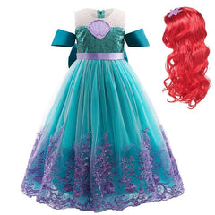 Fantasia Vestido Princesa Ariel Luxo + Peruca - Infantil