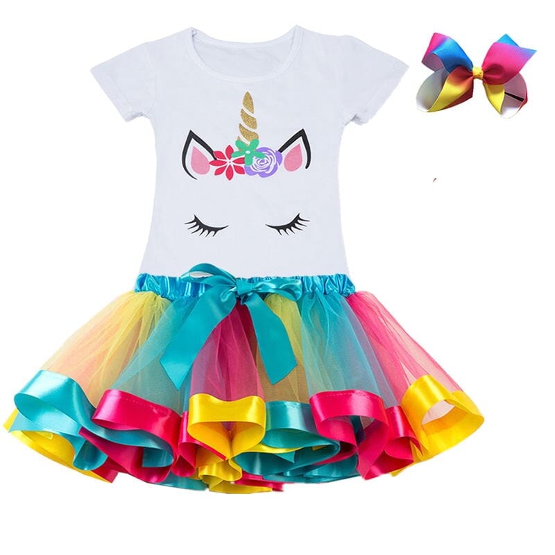 Cyan Unicorn Costume Set with Yellow and Pink Details and Bow