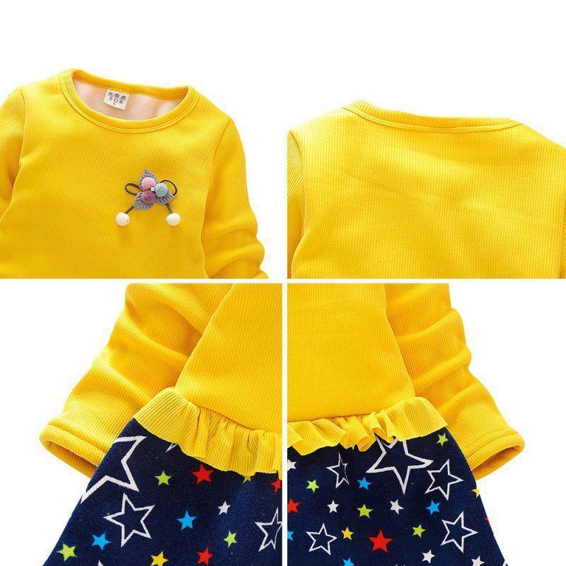Long-sleeved dress with stars.