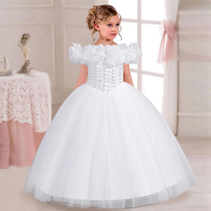 Elegant Bubble Sleeve Dress for Kids Parties and Graduations