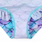 Long-sleeved mermaid swimsuit for girls aged newborn to 6 years with UPF 50+.