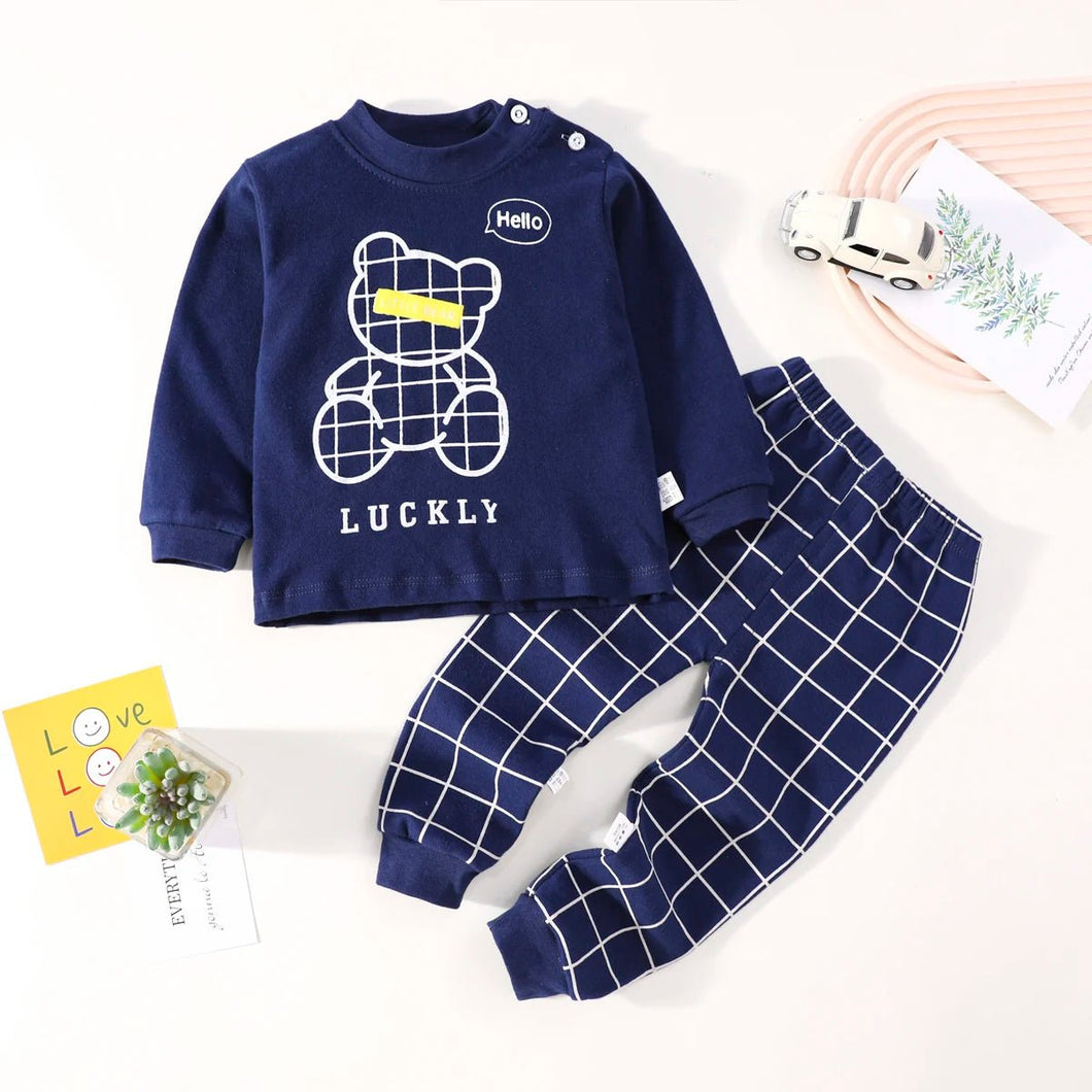 Pijama Infantil Navy Bear (2pcs) Outono Inverno Azul Marinho