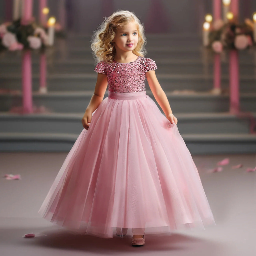 Purple Princess Dress with Sequins, Long, for Kids