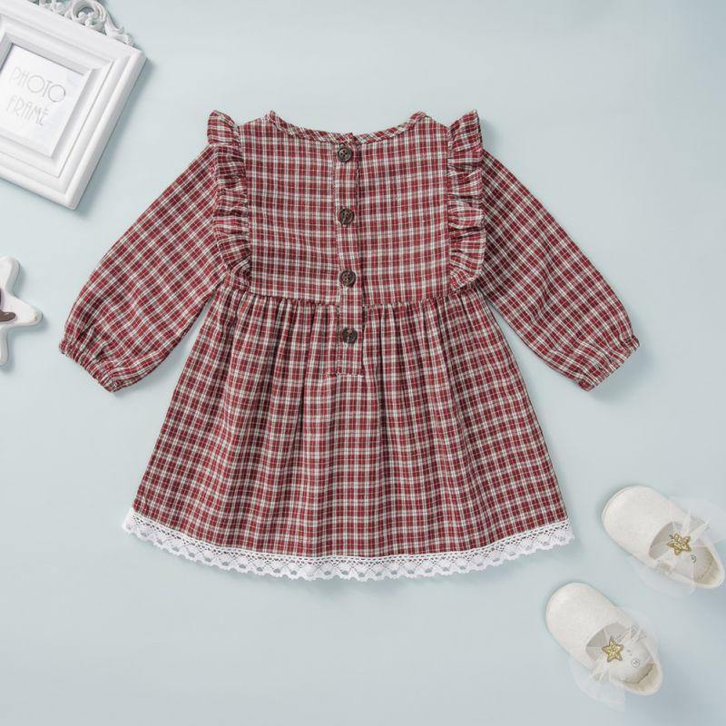 Checkered Dress with Lace and Ruffles