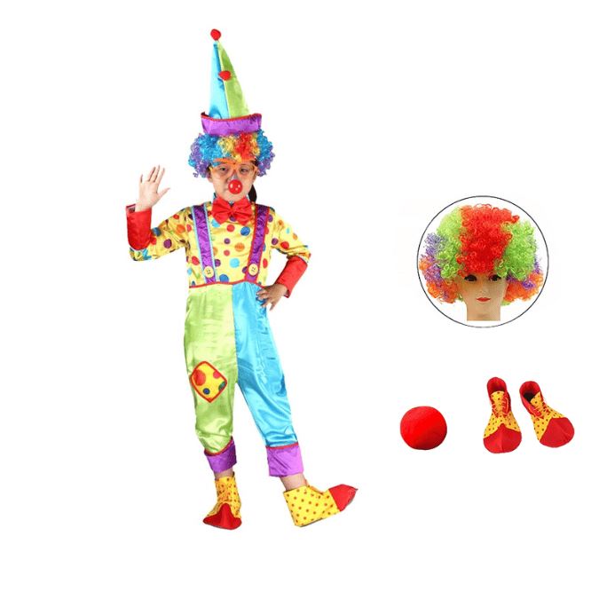 Fantasia Palhaço Colorida com Macacão Infantil Menino + Acessórios