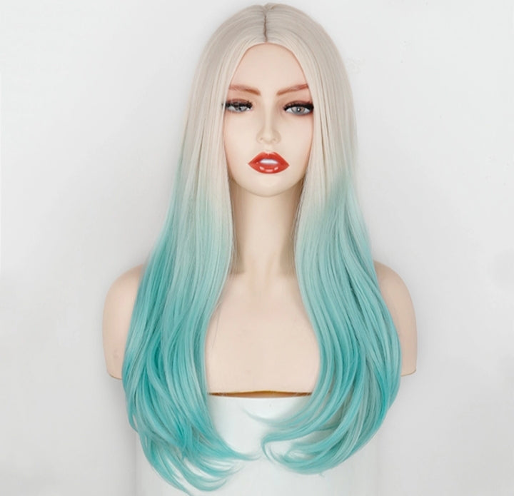 WHITE BLONDE WIG WITH BLUE-GREEN HINT