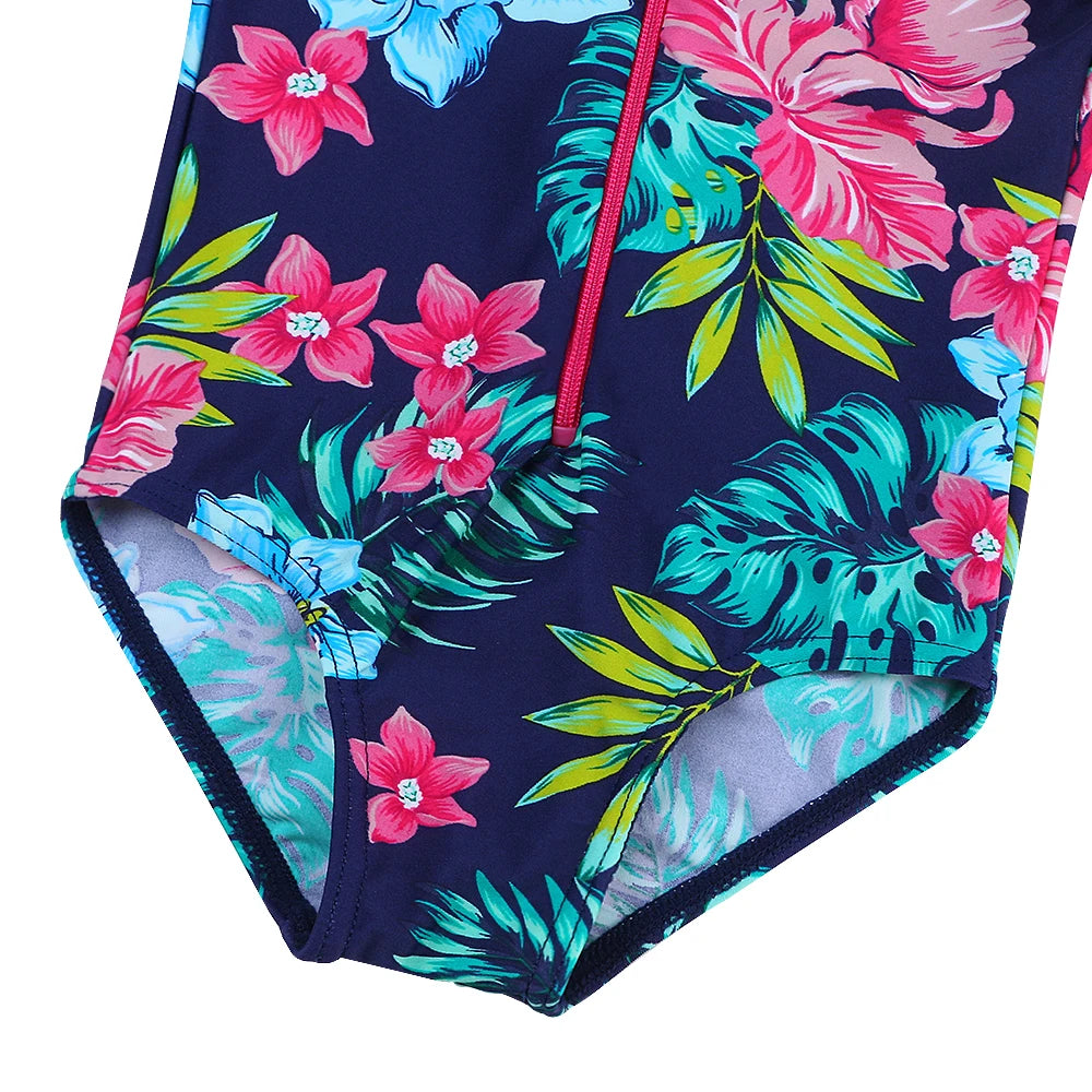 Kids swimwear, long-sleeved swimsuit for girls from newborn to 6 years old, beachwear with UPF 50+ protection.