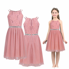 Vestido de Renda Rosa Sem Mangas Infantil