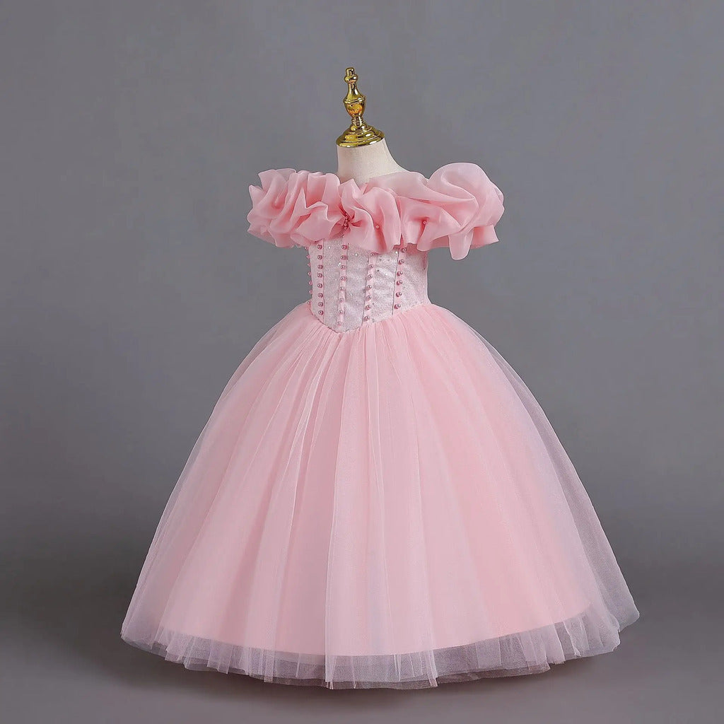 Elegant Bubble Sleeve Dress for Kids Parties and Graduations