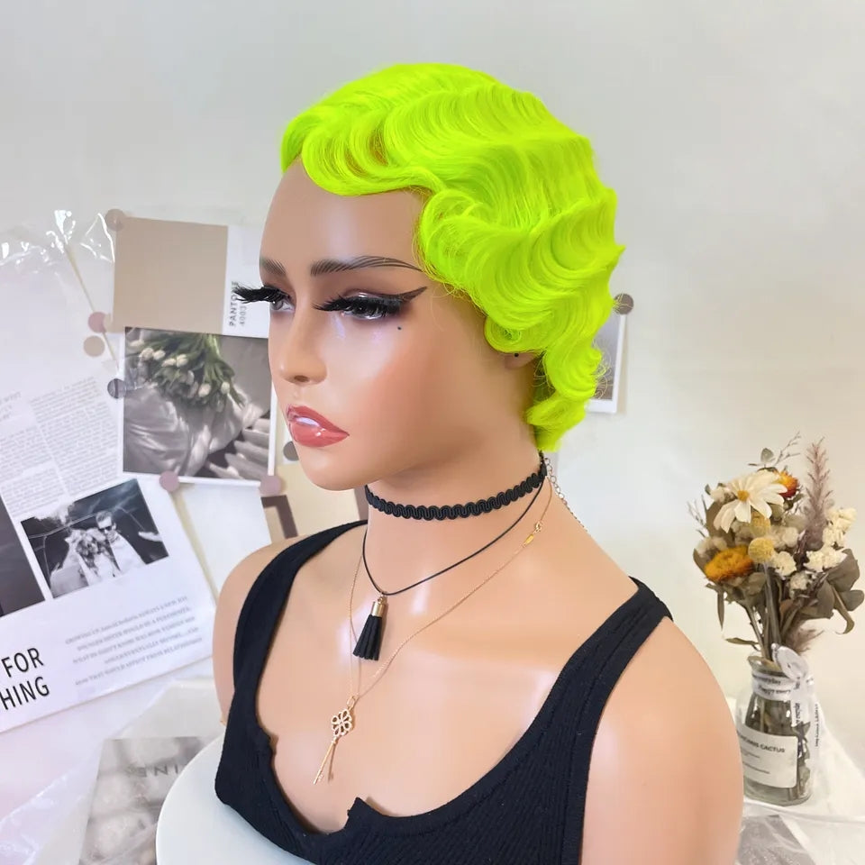 Short wavy neon wig
