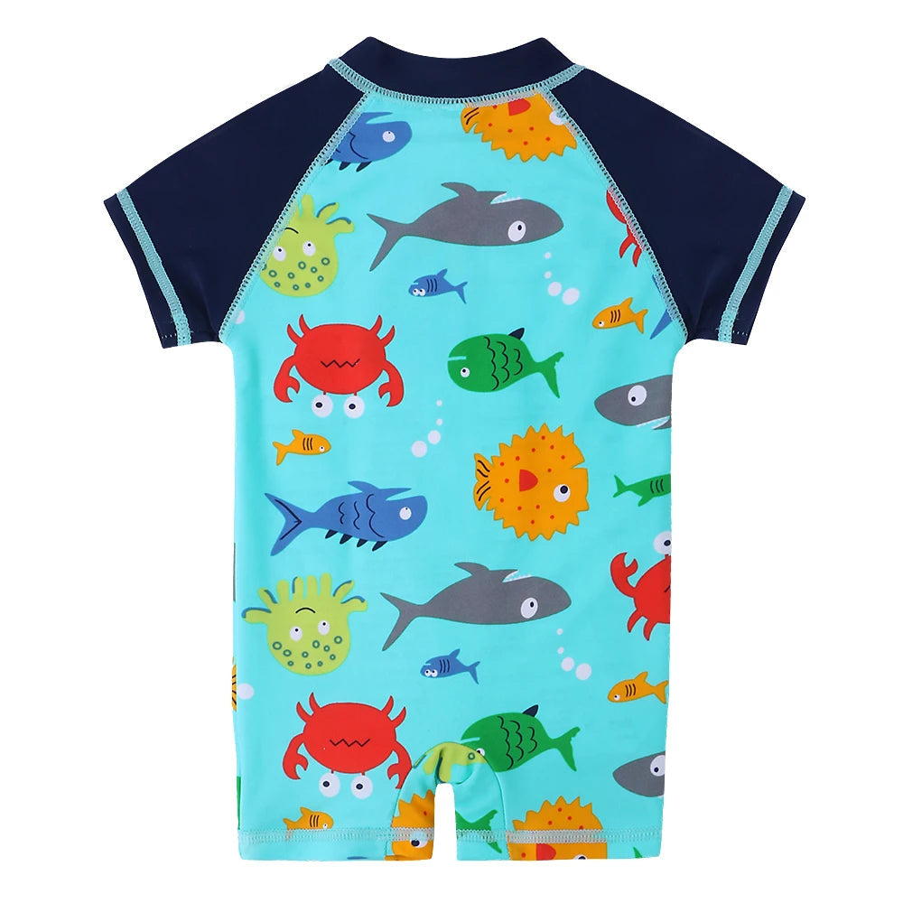 Larger Kids Swimsuit for Boys 1 Months to 4 Years Old, Under the Sea Theme with UPF 50+ Protection, UV Beachwear