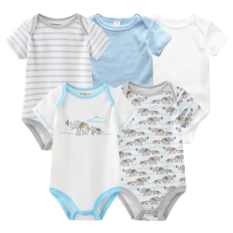 5-Piece Short-Sleeved Cotton Baby Boy Onesie Set (0-12 Months) KIT 1