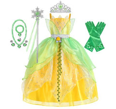 Vestido Fantasia Princesa Tiana Super Luxo Infantil com Acessórios - A princesa e o Sapo