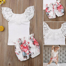 Carregar imagem no visualizador da galeria, Conjunto 2 Peças Ciganinha Rendada Shorts Floral  - Tamanhos de 0 a 4 anos
