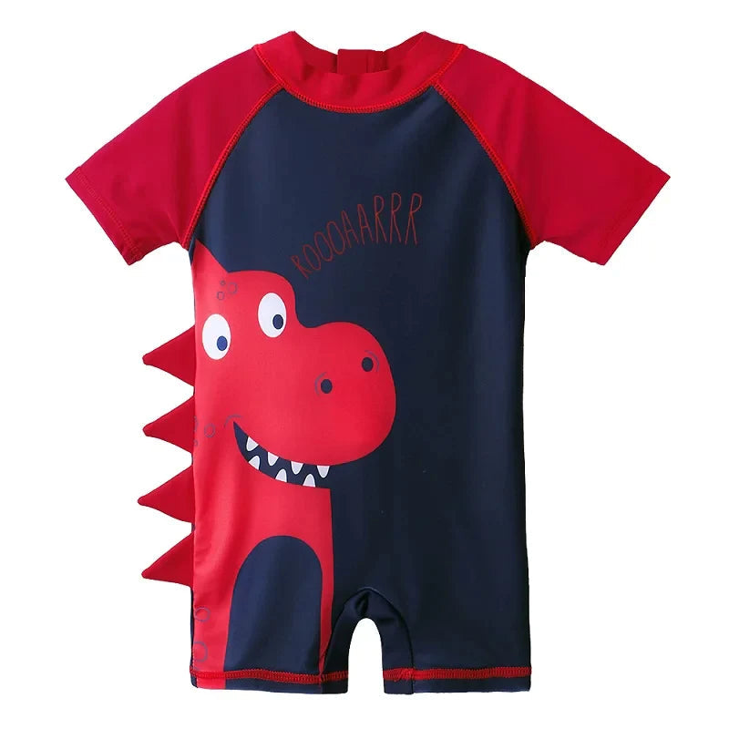 Larger Kids Swimsuit for Boys 1 Month to 4 Years Old, Red Dinosaur Design, with UPF 50+ Protection, UV Beachwear