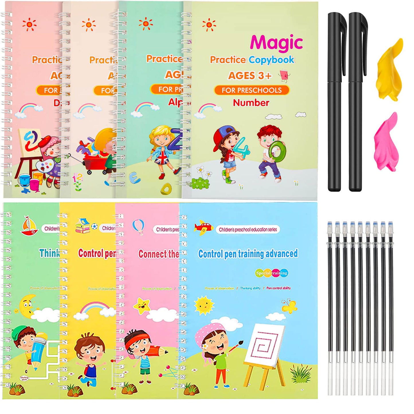 Kit with 8 Magic Calligraphy Notebooks – Reusable