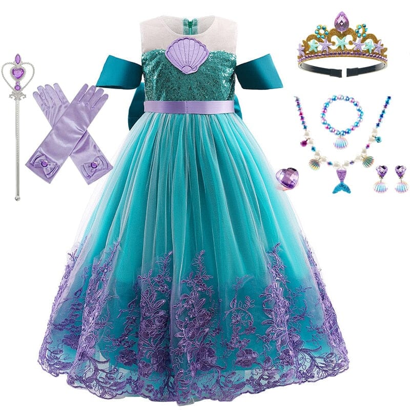 Luxury Princess Ariel Costume Dress + Accessories - Children's 