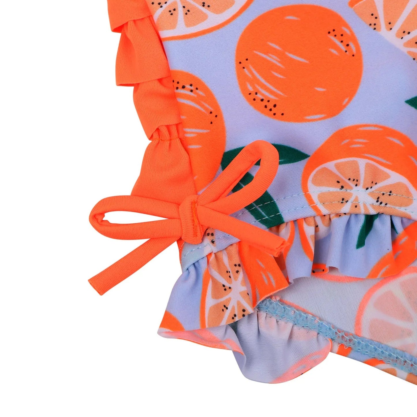 Long-sleeved swimsuit for girls from newborn to 6 years old, orange, with UPF 50+ protection. Kids UV clothing.