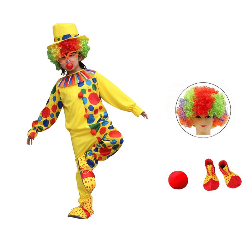 Fantasia Palhaço Amarelo com Bolinhas Infantil Menino + Acessórios