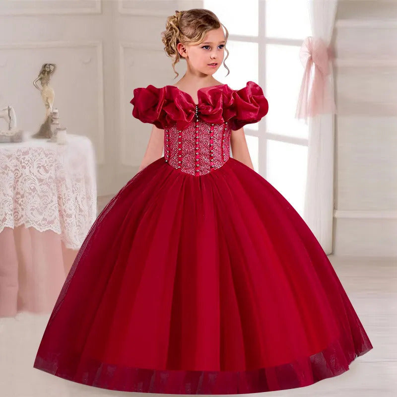 Elegant Bubble Sleeve Dress for Kids Parties and Graduations