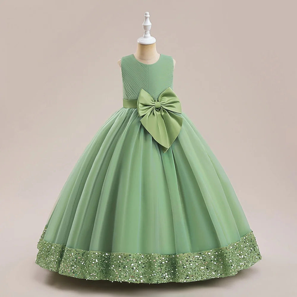 Sequin dress with hem and large bow for Kids.