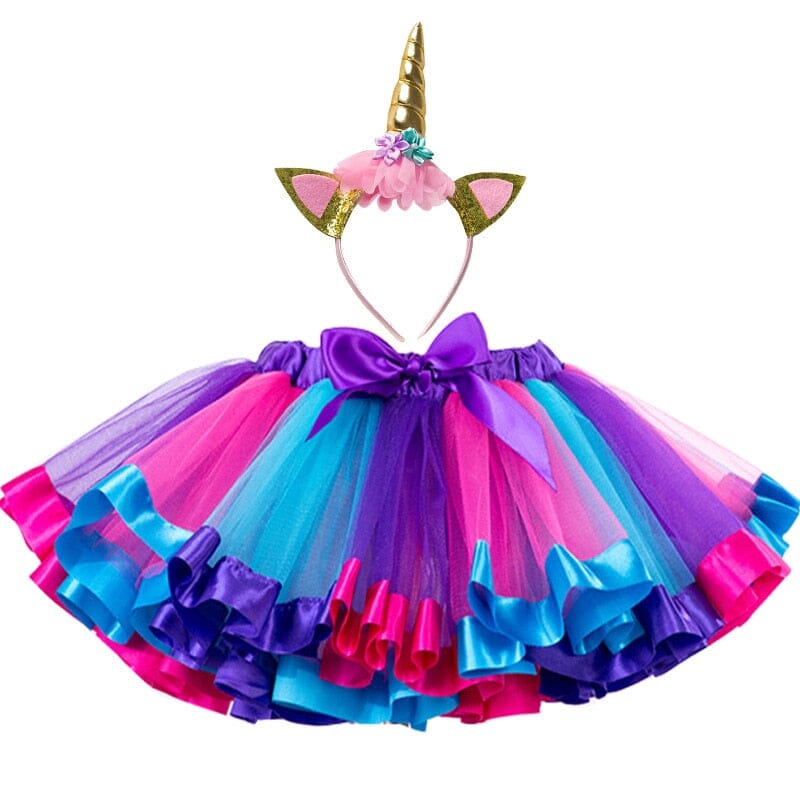 Fantasia Saia Roxo e Ciano Com Tiara