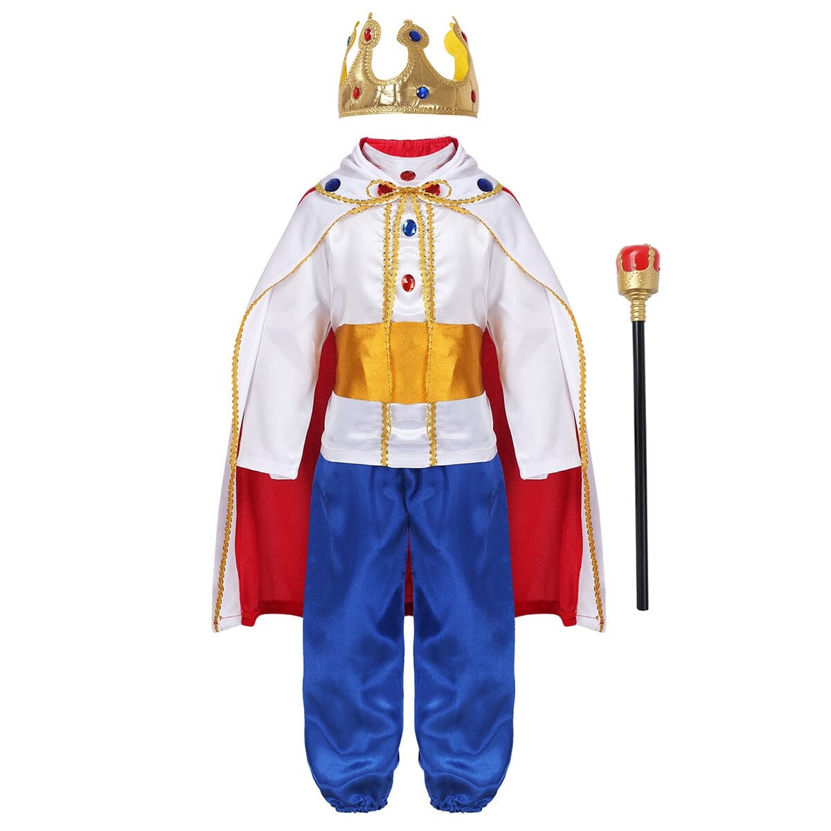King Costume: White Cape, Crown, and Staff