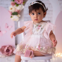 Body Infantil Feminino Bordados Flores+ Laço