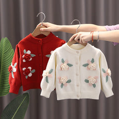 Cardigan Infantil Feminino Florzinhas 3D