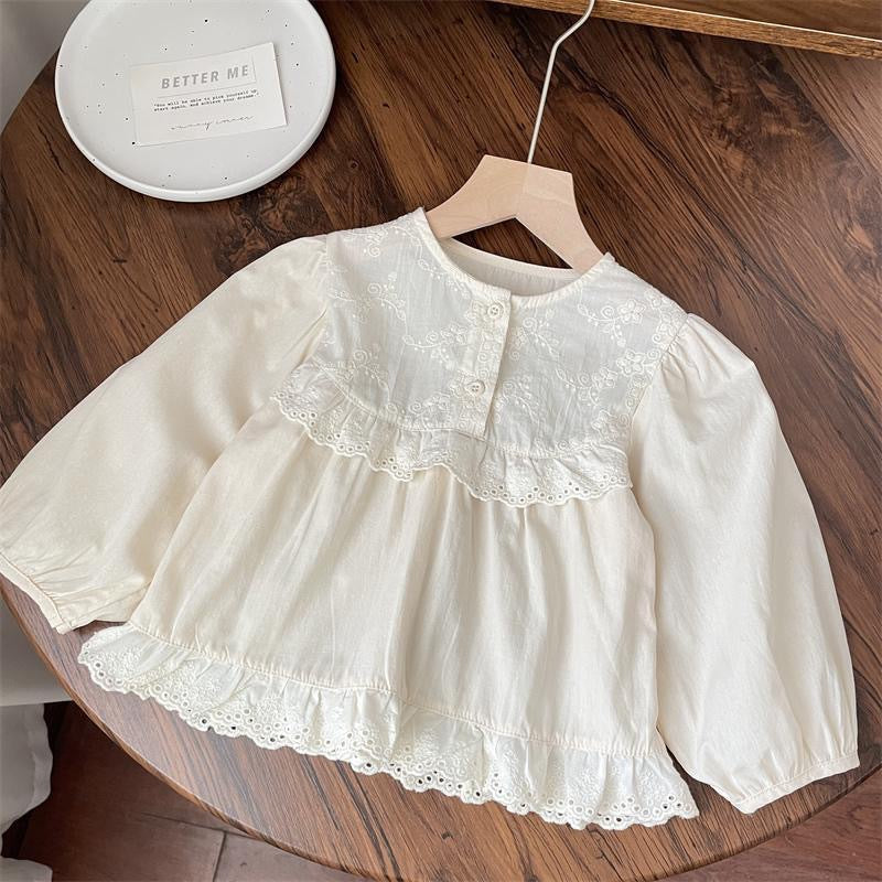 Camisa Infantil Feminina Branco Renda