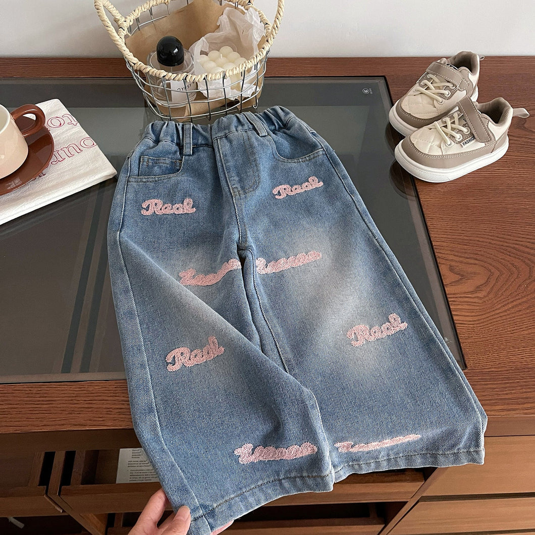 Calça Infantil Feminina Jeans Pantalona