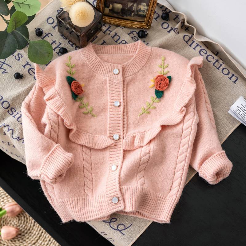 Cardigan Infantil Feminino Tricô Florzinhas