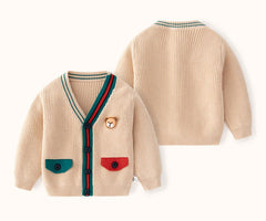 Cardigan Infantil Tricô Bolsinhos Ursinho