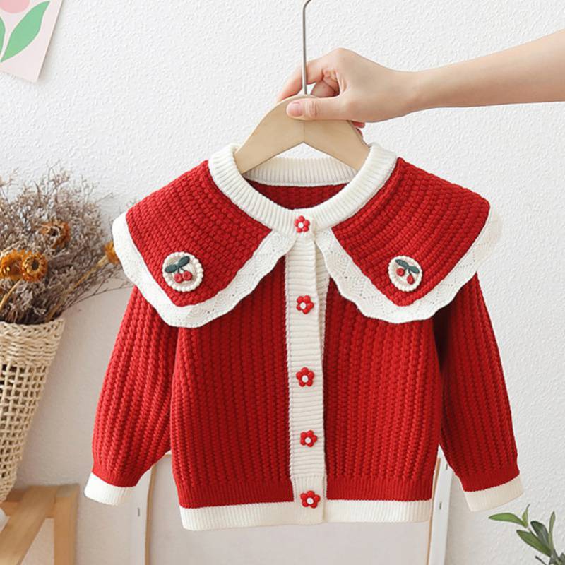 Cardigan Infantil Tricô Cerejinhas e Florzinhas