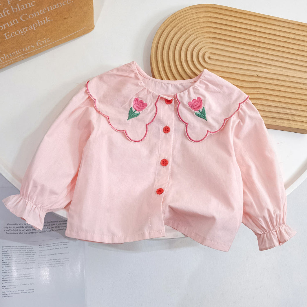 Camisa Infantil Feminina Gola Florzinhas