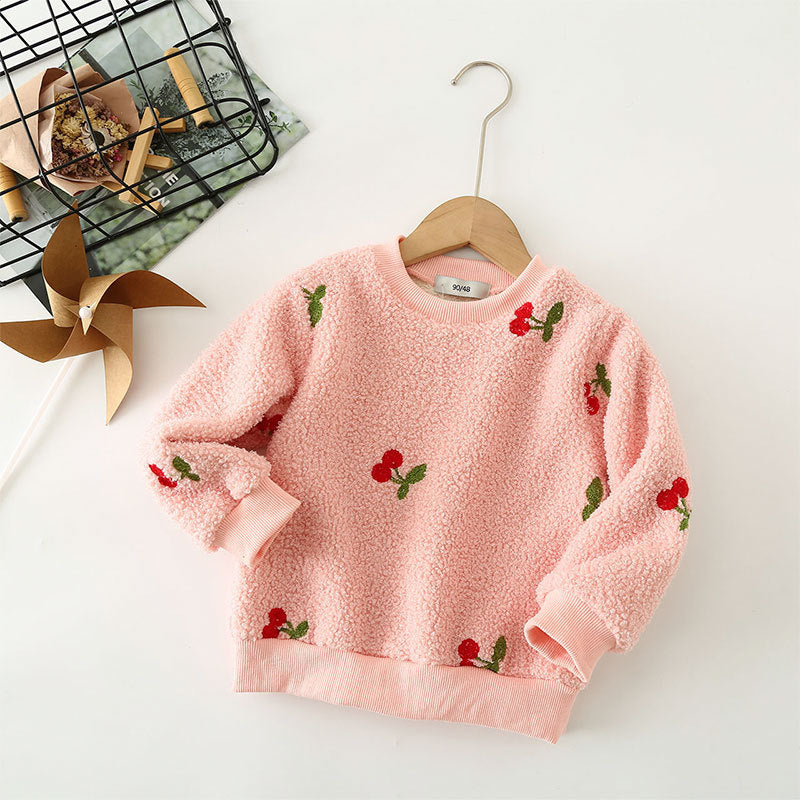 Blusa Infantil Inverno Plush Cerejinha/ Corações