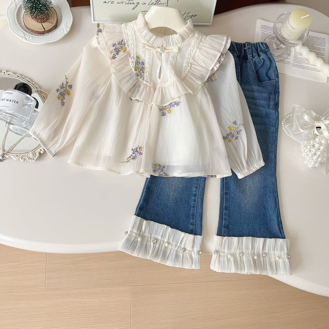 Conjunto Infantil Feminino Camisa Floral e Jeans