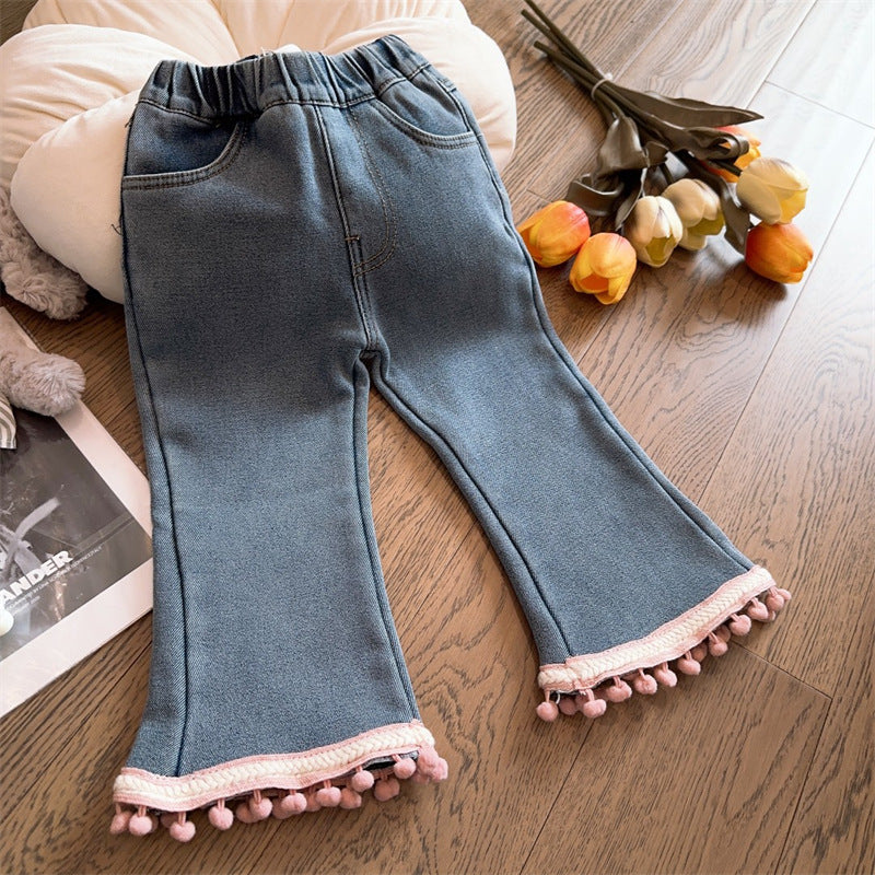 Calça Infantil Feminina Jeans Pompomzinho