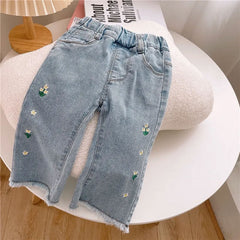 Calça Infantil Feminina Flare Jeans Florzinhas