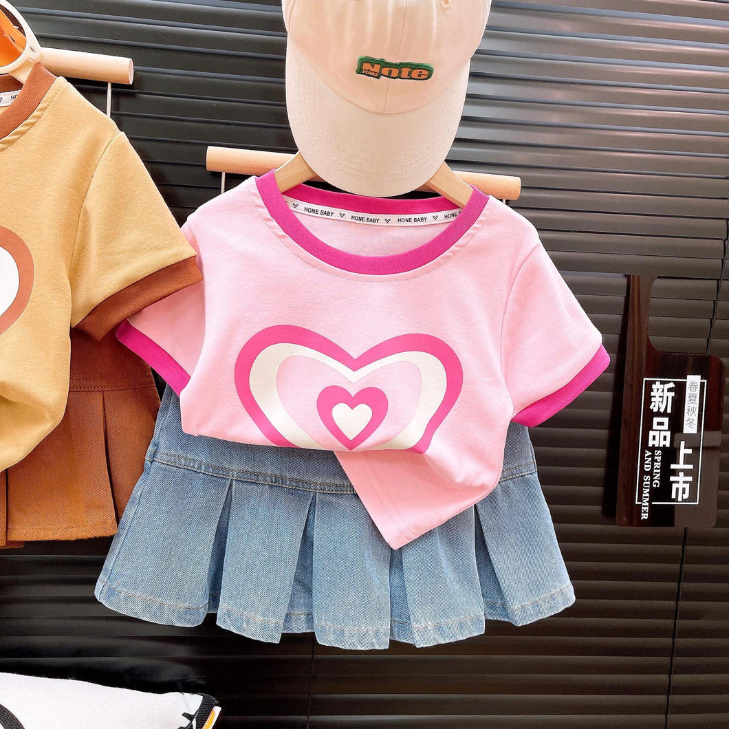 Conjunto Infantil Feminino Amor e Sainha Plíssada