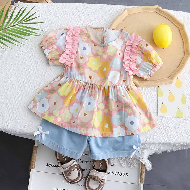 Conjunto Infantil Verão Florzinhas e Jeans