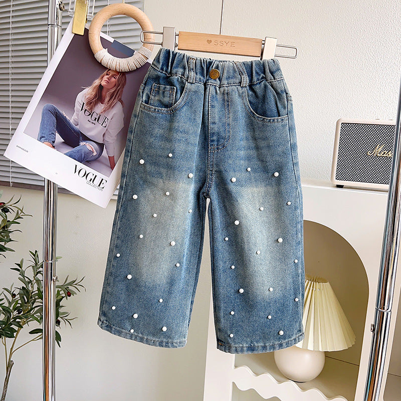 Calça Infantil Feminina Jeans Pérolas