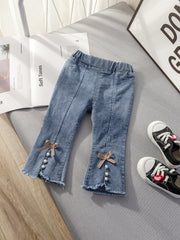 Calça Infantil Feminina Jeans Lacinho e Pérolas