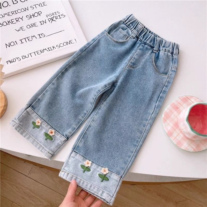 Calça Infantil Feminina Jeans Florzinhas